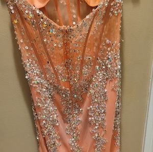 Peach beaded mermaid Dress size 4